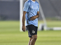 Akram Hassan Afif of Al Sadd FC participates in the training session at Jassim Bin Hamad Stadium in Doha, Qatar, on October 20, 2024, ahead...