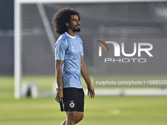 Akram Hassan Afif of Al Sadd FC participates in the training session at Jassim Bin Hamad Stadium in Doha, Qatar, on October 20, 2024, ahead...