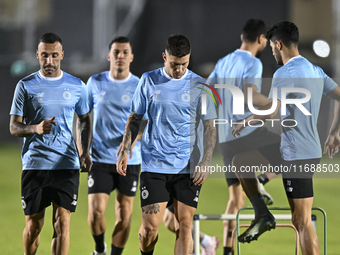 Players of Al Sadd SC attend a training session at Jassim Bin Hamad Stadium in Doha, Qatar, on October 20, 2024, ahead of the AFC Champions...