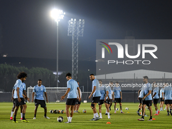 Players of Al Sadd SC attend a training session at Jassim Bin Hamad Stadium in Doha, Qatar, on October 20, 2024, ahead of the AFC Champions...