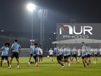 Players of Al Sadd SC attend a training session at Jassim Bin Hamad Stadium in Doha, Qatar, on October 20, 2024, ahead of the AFC Champions...