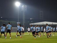 Players of Al Sadd SC attend a training session at Jassim Bin Hamad Stadium in Doha, Qatar, on October 20, 2024, ahead of the AFC Champions...