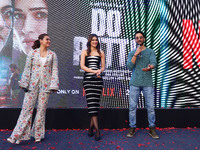 Bollywood actors Kajol, Kirti Sanon, and Shaheer Sheikh promote their upcoming film 'Do Patti' in Jaipur, Rajasthan, India, on October 21, 2...