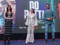 Bollywood actors Kirti Sanon, Kajol, and Shaheer Sheikh promote their upcoming film 'Do Patti' in Jaipur, Rajasthan, India, on October 21, 2...