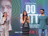 Bollywood actors Kajol, Kirti Sanon, and Shaheer Sheikh promote their upcoming film 'Do Patti' in Jaipur, Rajasthan, India, on October 21, 2...