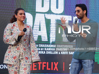 Bollywood actors Kajol and Shaheer Sheikh promote their upcoming film 'Do Patti' in Jaipur, Rajasthan, India, on October 21, 2024. (