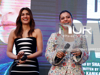 Bollywood actors Kirti Sanon and Kajol promote their upcoming film 'Do Patti' in Jaipur, Rajasthan, India, on October 21, 2024. (