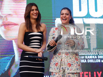 Bollywood actors Kirti Sanon and Kajol promote their upcoming film 'Do Patti' in Jaipur, Rajasthan, India, on October 21, 2024. (