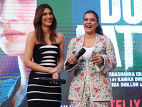 Bollywood actors Kirti Sanon and Kajol promote their upcoming film 'Do Patti' in Jaipur, Rajasthan, India, on October 21, 2024. (