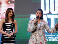 Bollywood actors Kirti Sanon and Kajol promote their upcoming film 'Do Patti' in Jaipur, Rajasthan, India, on October 21, 2024. (