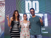 Bollywood actors Kirti Sanon, Kajol, and Shaheer Sheikh promote their upcoming film 'Do Patti' in Jaipur, Rajasthan, India, on October 21, 2...