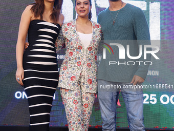 Bollywood actors Kirti Sanon, Kajol, and Shaheer Sheikh promote their upcoming film 'Do Patti' in Jaipur, Rajasthan, India, on October 21, 2...