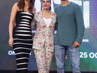 Bollywood actors Kirti Sanon, Kajol, and Shaheer Sheikh promote their upcoming film 'Do Patti' in Jaipur, Rajasthan, India, on October 21, 2...