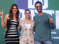 Bollywood actors Kirti Sanon, Kajol, and Shaheer Sheikh promote their upcoming film 'Do Patti' in Jaipur, Rajasthan, India, on October 21, 2...