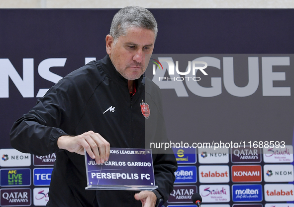 Juan Carlos Fernandez, Head Coach of Persepolis FC, attends a press conference at Jassim Bin Hamad Stadium in Doha, Qatar, on October 20, 20...