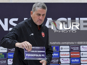 Juan Carlos Fernandez, Head Coach of Persepolis FC, attends a press conference at Jassim Bin Hamad Stadium in Doha, Qatar, on October 20, 20...