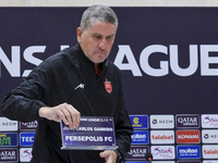 Juan Carlos Fernandez, Head Coach of Persepolis FC, attends a press conference at Jassim Bin Hamad Stadium in Doha, Qatar, on October 20, 20...