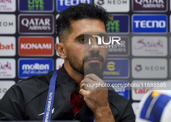 Persepolis FC player Omid Alishah attends a press conference at Jassim Bin Hamad Stadium in Doha, Qatar, on October 20, 2024, ahead of the A...