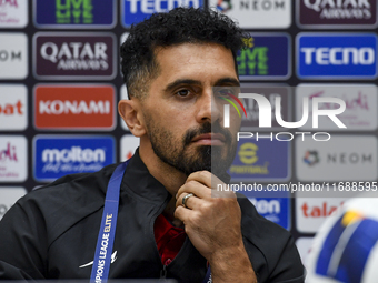 Persepolis FC player Omid Alishah attends a press conference at Jassim Bin Hamad Stadium in Doha, Qatar, on October 20, 2024, ahead of the A...