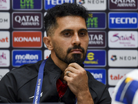 Persepolis FC player Omid Alishah attends a press conference at Jassim Bin Hamad Stadium in Doha, Qatar, on October 20, 2024, ahead of the A...