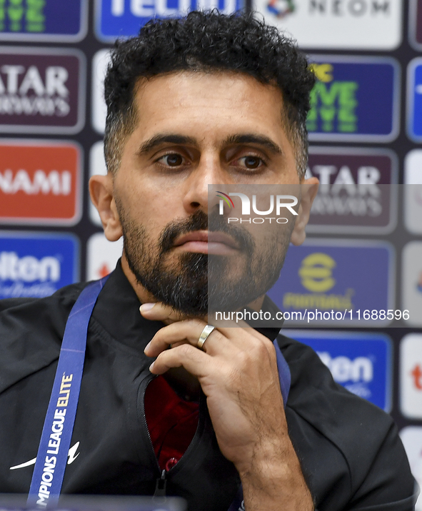 Persepolis FC player Omid Alishah attends a press conference at Jassim Bin Hamad Stadium in Doha, Qatar, on October 20, 2024, ahead of the A...