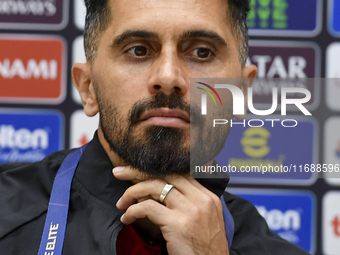 Persepolis FC player Omid Alishah attends a press conference at Jassim Bin Hamad Stadium in Doha, Qatar, on October 20, 2024, ahead of the A...