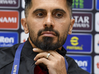 Persepolis FC player Omid Alishah attends a press conference at Jassim Bin Hamad Stadium in Doha, Qatar, on October 20, 2024, ahead of the A...