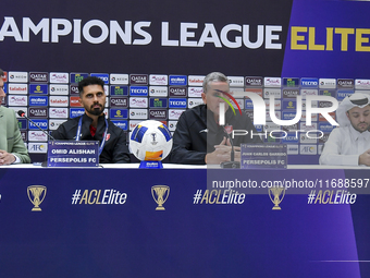 Head Coach of Persepolis FC Juan Carlos Fernandez (second from right) and player Omid Alishah (second from left) attend the press conference...