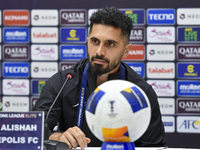 Persepolis FC player Omid Alishah attends a press conference at Jassim Bin Hamad Stadium in Doha, Qatar, on October 20, 2024, ahead of the A...