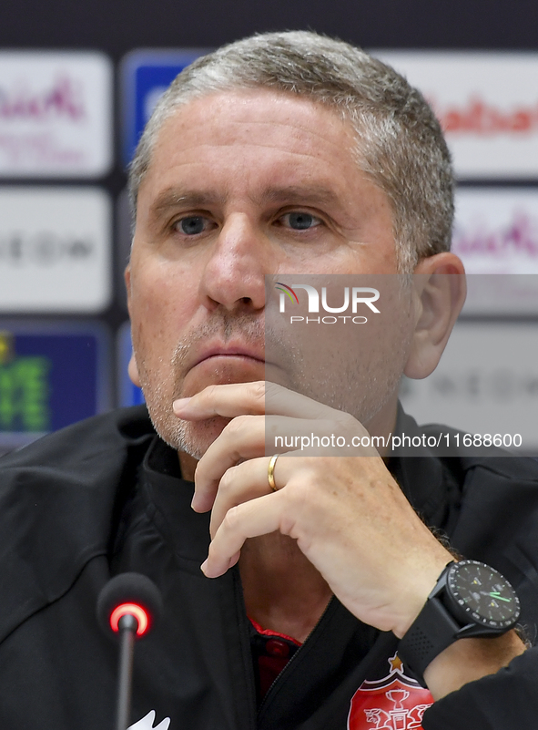 Juan Carlos Fernandez, Head Coach of Persepolis FC, attends a press conference at Jassim Bin Hamad Stadium in Doha, Qatar, on October 20, 20...