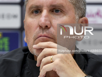 Juan Carlos Fernandez, Head Coach of Persepolis FC, attends a press conference at Jassim Bin Hamad Stadium in Doha, Qatar, on October 20, 20...