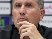 Juan Carlos Fernandez, Head Coach of Persepolis FC, attends a press conference at Jassim Bin Hamad Stadium in Doha, Qatar, on October 20, 20...