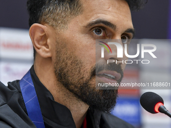 Persepolis FC player Omid Alishah attends a press conference at Jassim Bin Hamad Stadium in Doha, Qatar, on October 20, 2024, ahead of the A...