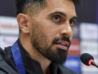 Persepolis FC player Omid Alishah attends a press conference at Jassim Bin Hamad Stadium in Doha, Qatar, on October 20, 2024, ahead of the A...