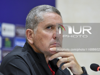 Juan Carlos Fernandez, Head Coach of Persepolis FC, attends a press conference at Jassim Bin Hamad Stadium in Doha, Qatar, on October 20, 20...