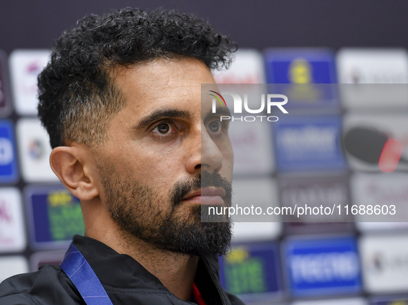 Persepolis FC player Omid Alishah attends a press conference at Jassim Bin Hamad Stadium in Doha, Qatar, on October 20, 2024, ahead of the A...