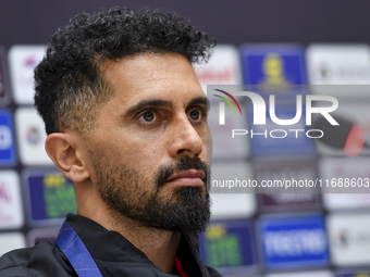 Persepolis FC player Omid Alishah attends a press conference at Jassim Bin Hamad Stadium in Doha, Qatar, on October 20, 2024, ahead of the A...