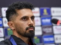 Persepolis FC player Omid Alishah attends a press conference at Jassim Bin Hamad Stadium in Doha, Qatar, on October 20, 2024, ahead of the A...