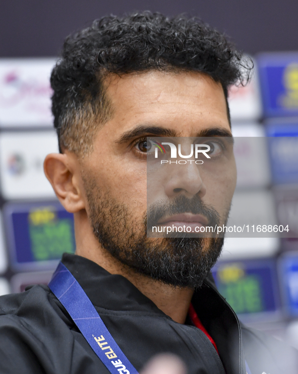 Persepolis FC player Omid Alishah attends a press conference at Jassim Bin Hamad Stadium in Doha, Qatar, on October 20, 2024, ahead of the A...