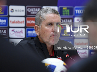 Juan Carlos Fernandez, Head Coach of Persepolis FC, attends a press conference at Jassim Bin Hamad Stadium in Doha, Qatar, on October 20, 20...