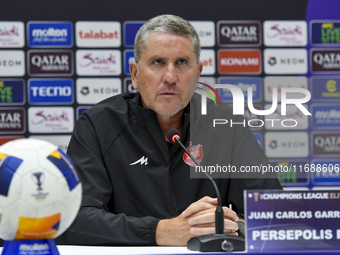 Juan Carlos Fernandez, Head Coach of Persepolis FC, attends a press conference at Jassim Bin Hamad Stadium in Doha, Qatar, on October 20, 20...