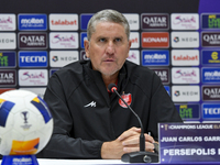 Juan Carlos Fernandez, Head Coach of Persepolis FC, attends a press conference at Jassim Bin Hamad Stadium in Doha, Qatar, on October 20, 20...