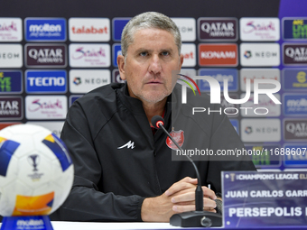 Juan Carlos Fernandez, Head Coach of Persepolis FC, attends a press conference at Jassim Bin Hamad Stadium in Doha, Qatar, on October 20, 20...