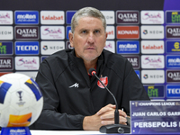 Juan Carlos Fernandez, Head Coach of Persepolis FC, attends a press conference at Jassim Bin Hamad Stadium in Doha, Qatar, on October 20, 20...