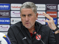 Juan Carlos Fernandez, Head Coach of Persepolis FC, attends a press conference at Jassim Bin Hamad Stadium in Doha, Qatar, on October 20, 20...