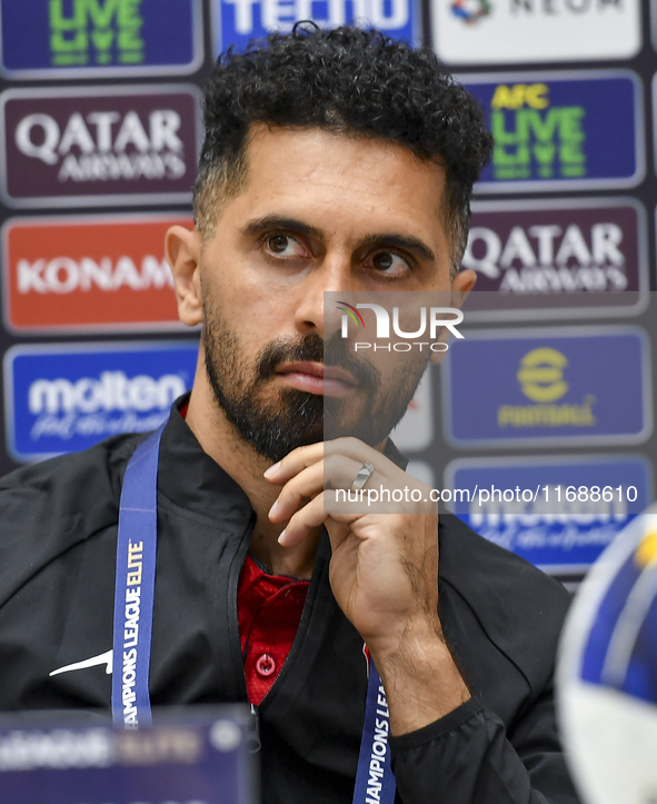 Persepolis FC player Omid Alishah attends a press conference at Jassim Bin Hamad Stadium in Doha, Qatar, on October 20, 2024, ahead of the A...