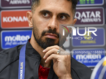 Persepolis FC player Omid Alishah attends a press conference at Jassim Bin Hamad Stadium in Doha, Qatar, on October 20, 2024, ahead of the A...