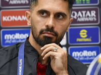 Persepolis FC player Omid Alishah attends a press conference at Jassim Bin Hamad Stadium in Doha, Qatar, on October 20, 2024, ahead of the A...