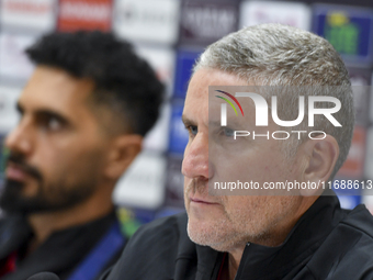 Juan Carlos Fernandez, Head Coach of Persepolis FC, attends a press conference at Jassim Bin Hamad Stadium in Doha, Qatar, on October 20, 20...