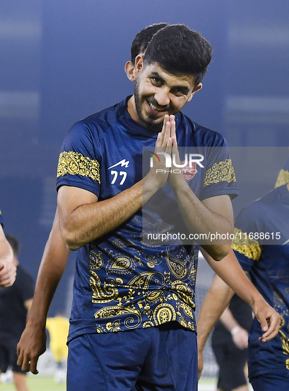 Mohammad Khodabandehlo of Persepolis FC reacts during the training session at Jassim Bin Hamad Stadium in Doha, Qatar, on October 20, 2024,...